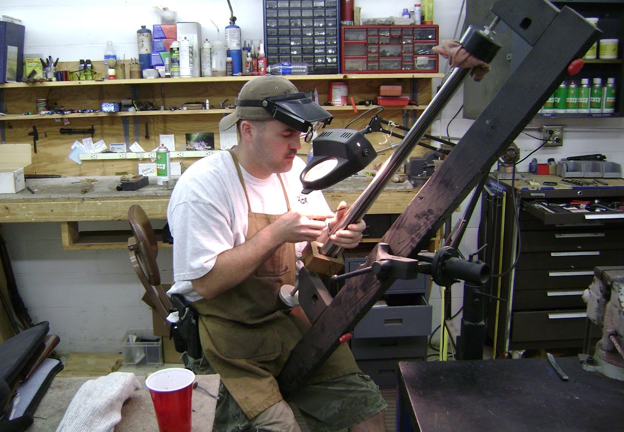 Ken Barfield at work in the Double H Gunsmithing shop